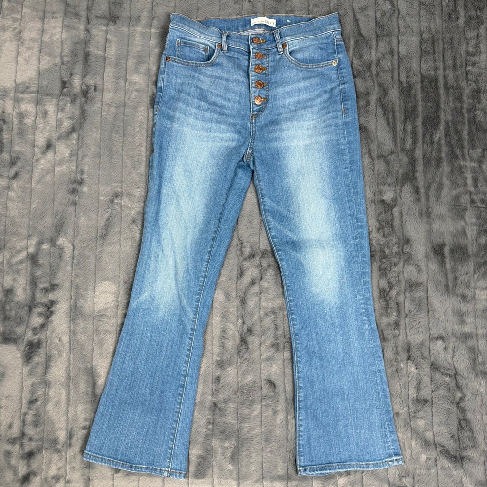 Loft The Kick Crop Jeans Womens 25/0 Blue Button Fly High Rise Flare Denim